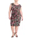 CONNECTED PLUS SIZE PRINTED SHORT-SLEEVE SHEATH DRESS