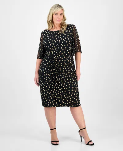 Connected Plus Size Printed Side-shirred Butterfly-sleeve Dress