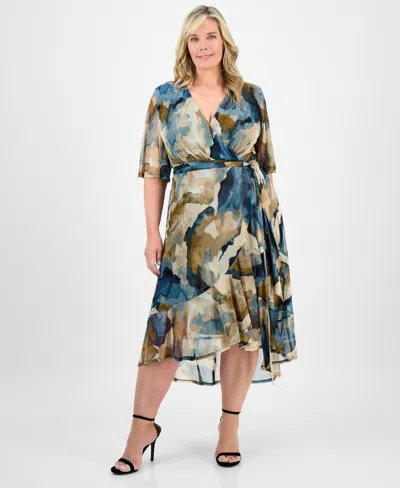 Connected Plus Size Printed Tie-waist Ruffle-hem Dress