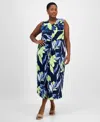 Connected Plus Size Printed Twisted-front Maxi Dress