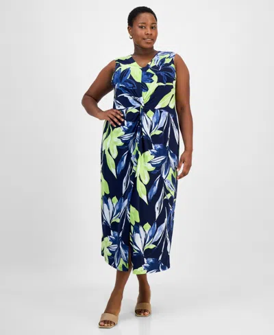 Connected Plus Size Printed Twisted-front Maxi Dress
