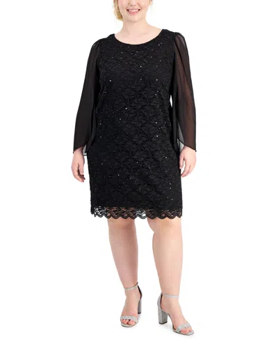 Connected Plus Size Sequined Lace Sheath Dress In Black