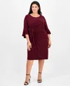 Connected Plus Size Side-tab Dress In Burgundy