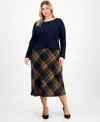 Connected Plus Size Sweater-top Plaid-skirt Dress