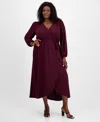 Connected Plus Size Tie-front Wrap Maxi Dress In Burgundy