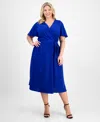 Connected Plus Size Tie-waist Flutter-sleeve Midi Dress