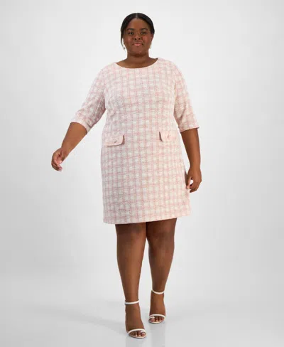 Connected Plus Size Tweed 3/4-sleeve Sheath Dress In Bls