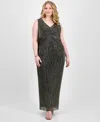 Connected Plus Size Twisted Metallic Jersey Maxi Dress In Gold