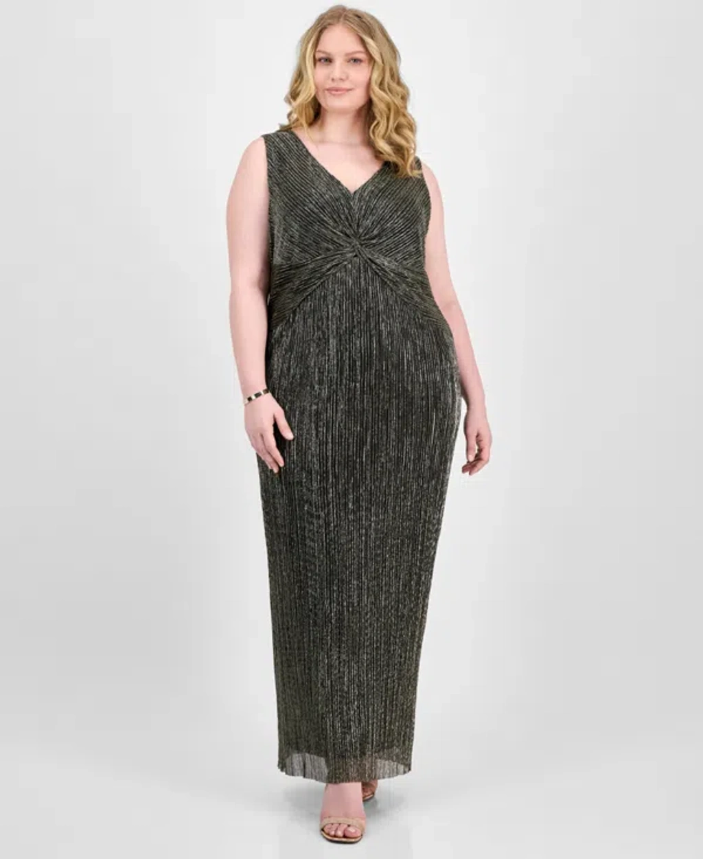 Connected Plus Size Twisted Metallic Jersey Maxi Dress In Gold | ModeSens
