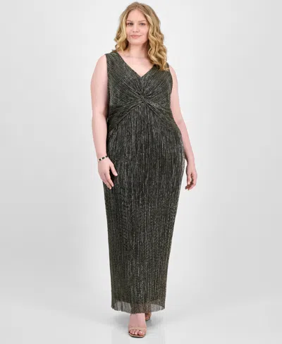 Connected Plus Size Twisted Metallic Jersey Maxi Dress In Gold