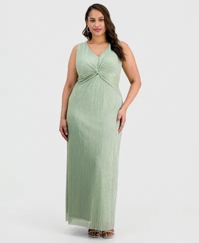Connected Plus Size Twisted Metallic Jersey Maxi Dress In Green