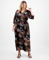Connected Plus Size Woven Long-sleeve Tie-waist Dress