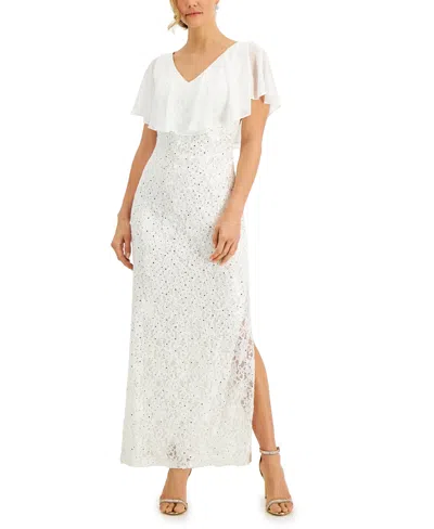 Connected Sequined Lace Chiffon Overlay Gown In Mauve