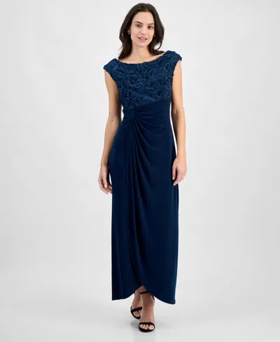 Connected Soutache Faux-wrap Gown In Marine Blue