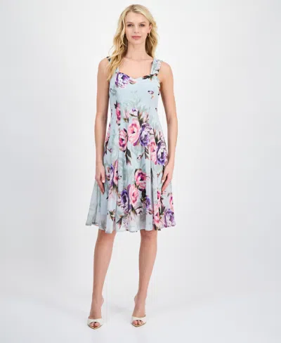Connected Women's 2-pc. Floral Chiffon Sleeveless Dress And Ruffle-front Jacket