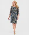 Connected Women's 3/4-sleeve Printed Sheath Dress In Blue