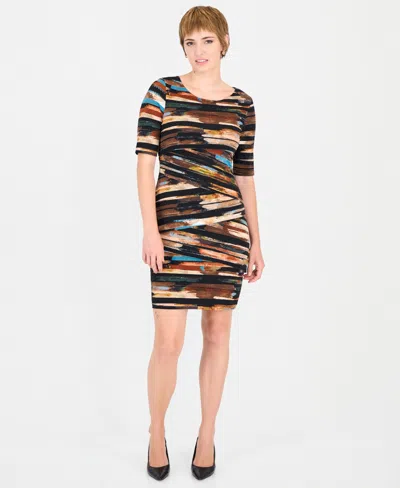 Connected Women's Bateau-neck Elbow-sleeve Sheath Dress In Dark Brown