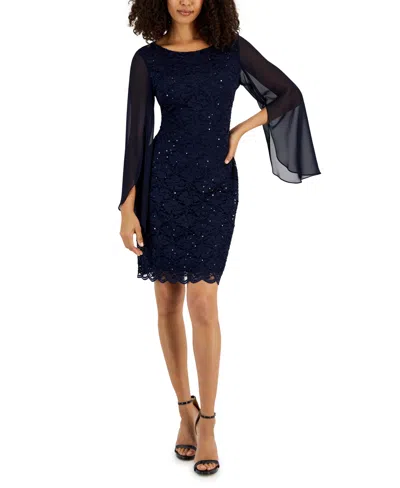 Connected Women's Cape-sleeve Lace Sheath Dress In Black