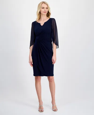 Connected Women's Cape-sleeve Trimmed-neck Sheath Dress In Blue