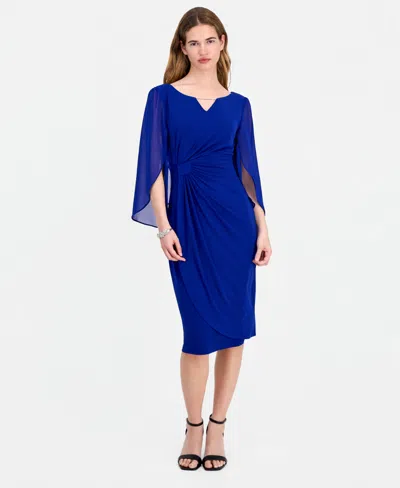 Connected Women's Cape-sleeve Trimmed-neck Sheath Dress In Blue