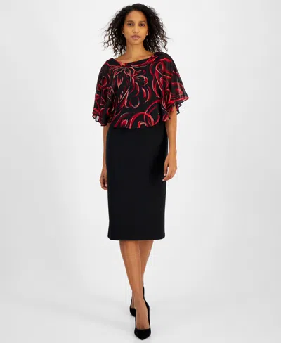 Connected Women's Chiffon-cape Cocktail Dress In Red