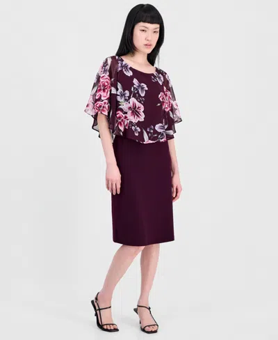 Connected Women's Chiffon-overlay Cape Dress In Aub