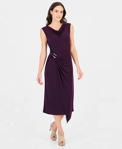 Connected Women's Cowl Neck Sleeveless Wrap Dress In Aubergine