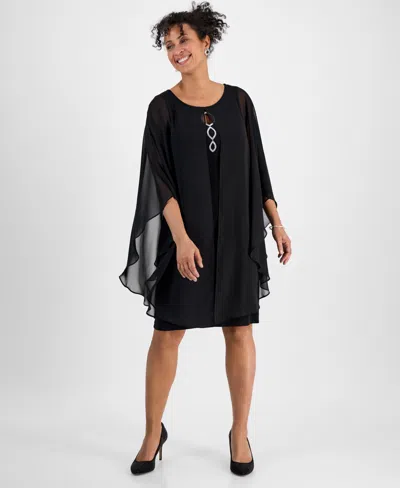 Connected Women's Embellished Keyhole Chiffon Overlay Sheath Dress In Black