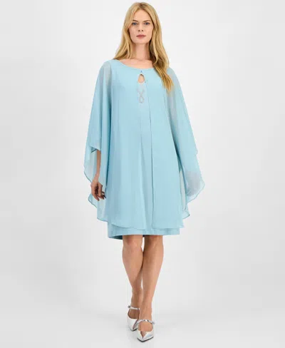 Connected Women's Embellished Keyhole Chiffon Overlay Sheath Dress In Blue