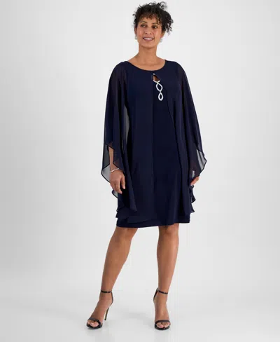 Connected Women's Embellished Keyhole Chiffon Overlay Sheath Dress In Navy