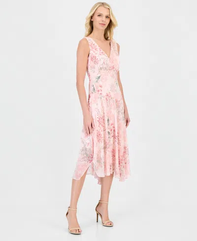 Connected Women's Floral Chiffon Handkerchief Midi Dress