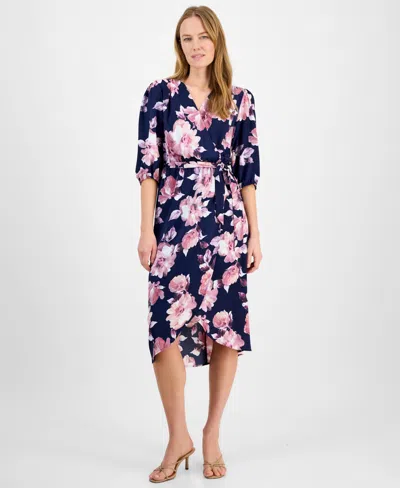 Connected Women's Floral-print 3/4-sleeve Midi Dress