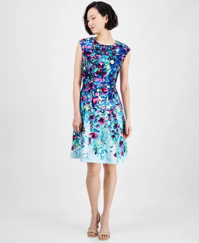 Connected Women's Floral Round-neck Sleeveless Dress In Pck