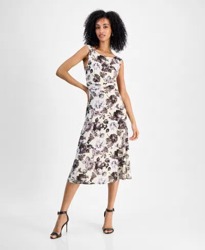 Connected Women's Floral Ruched-waist Midi Dress In But