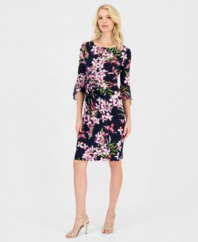 Connected Women's Floral-print Flounce-sleeve Dress