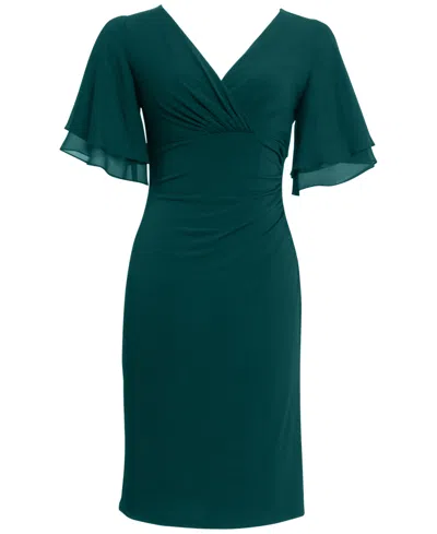 Connected Women's Flutter-sleeve Sheath Dress In Green