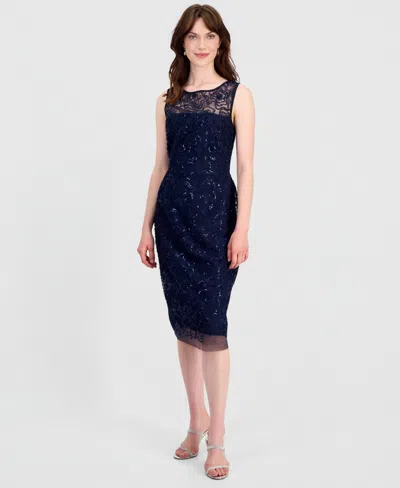 Connected Women's Illusion Sequin-embellsihed Cocktail Dress In Blue