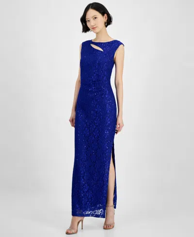 Connected Women's Lace Cutout Cap-sleeve Gown In Cobalt Blue
