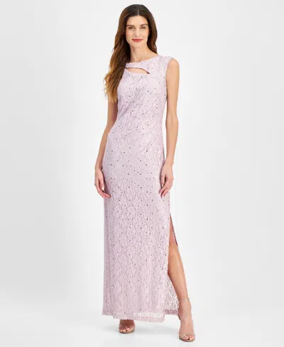 Connected Women's Lace Cutout Cap-sleeve Gown In Pale Orchid