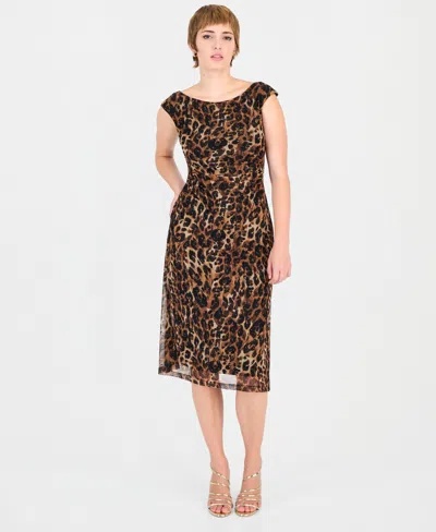 Connected Women's Leopard-print Allover-sequin Midi Dress In Brown
