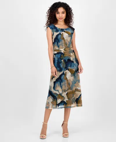 Connected Women's Mesh Cap-sleeve Dress In Blue