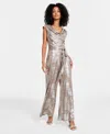 Connected Women's Metallic Cowl-neck Jumpsuit In Brown
