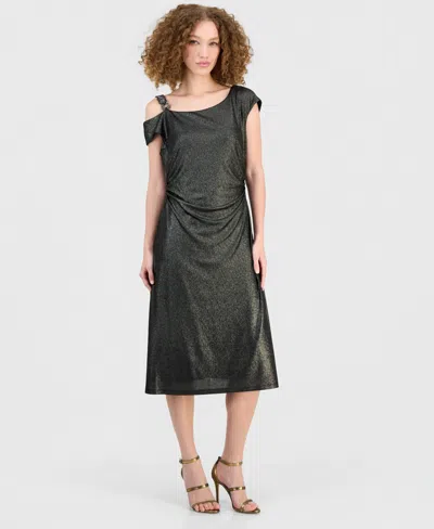 Connected Women's Off-the-shoulder Stone Medallion Dress In Green