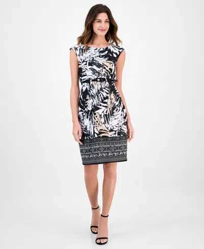 Connected Women's Ottoman Crewneck Belted Sheath Dress In Brown