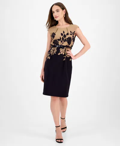 Connected Women's Ottoman Floral Placed Print Belted Dress