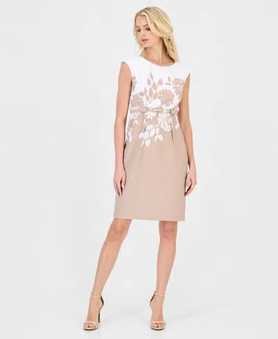 Connected Women's Placed-print Belted Sheath Dress