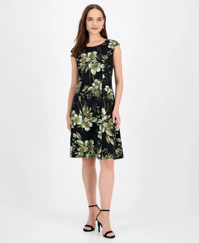 Connected Women's Printed Cap-sleeve Dress In Green