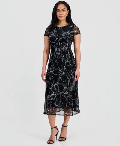 Connected Women's Printed Mesh Midi Dress In Black