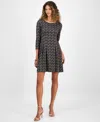 Connected Women's Printed Round-neck Fit & Flare Dress In Neutral