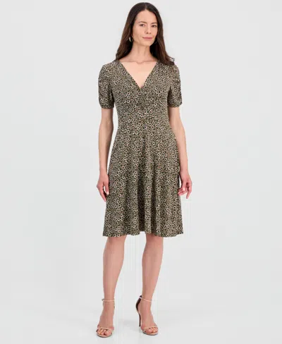 Connected Women's Printed Short-sleeve A-line Dress In Green